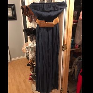 Navy maxi dress with crotchet belt